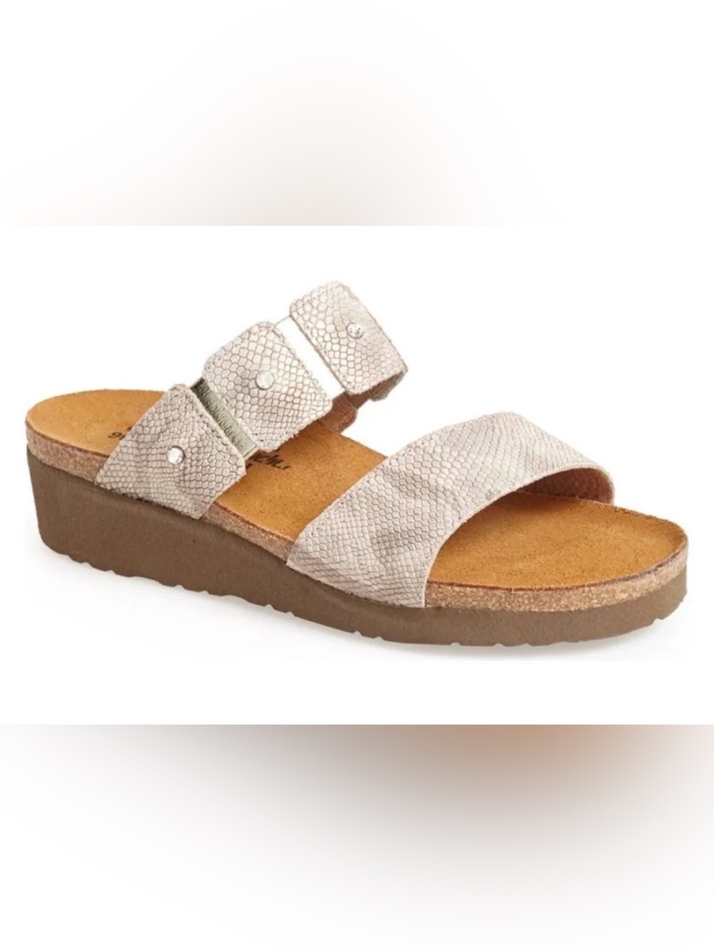 Naot Ashley Crystal Embellished Leather Strappy Sandals 37 Beige Snake